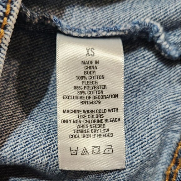 Aeropostale Fleece Hooded Jean Jacket Women's XS Denim Blue/Gray Button Front - Picture 10 of 12